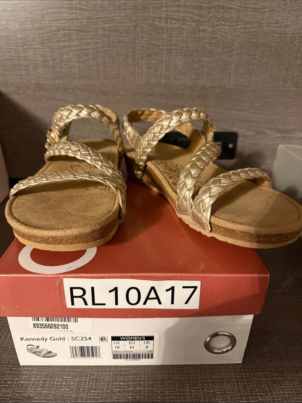 Aetrex Kennedy Gold Braided Strap Womens Sandals